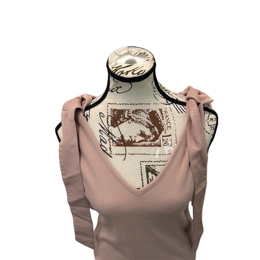 Maeve Anthropologie Tank Top Womens M Rose Pink Ribbed Tie Shoulder V-Neck NWT - Picture 6 of 12
